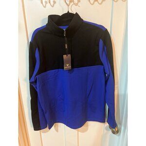 Maelreg quarter-zip fleece pullover in a blue and black color block design
